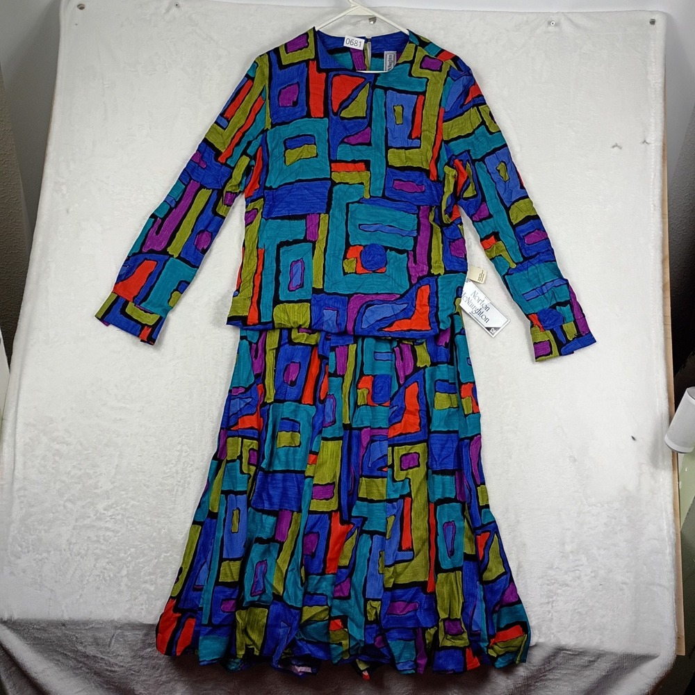 Norton McNaughton Skirt Set Womens 12 Multi Geometric Abstract 90s Vintage Boho